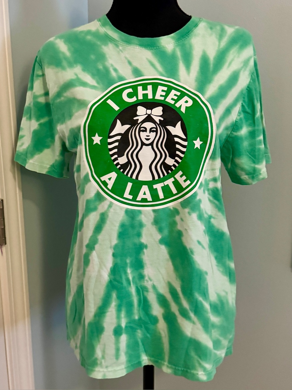 I Cheer a Latte Green Tie-Dye T-Shirt Adult Small